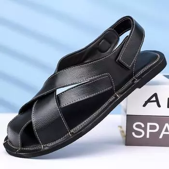 Мужские сандалии из натуральной кожи, летние новые мужские туфли большого размера, модные сандалии Baotou с мягкой нескользящей подошвой, тапочки 38-44 38 коричневый