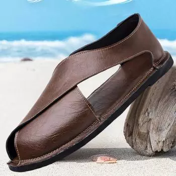 Мужские сандалии из натуральной кожи, летние новые мужские туфли большого размера, модные сандалии Baotou с нескользящей мягкой подошвой, тапочки 38 коричневый