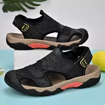 Мужские сандалии из натуральной кожи, летняя уличная нескользящая пляжная обувь, повседневная обувь для прогулок, мужские тапочки, новые 6.5