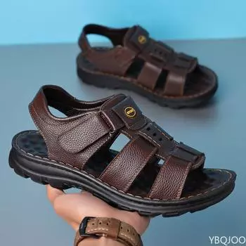 Мужские сандалии из натуральной кожи, мужская летняя обувь, уличные повседневные сандалии, пляжная обувь из воловьей кожи, классические нескользящие мужские сандалии 38