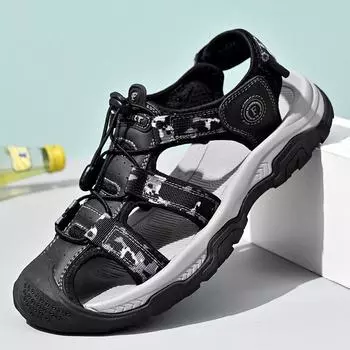 Мужские сандалии из натуральной кожи, пляжные сандалии, повседневная обувь 39 хаки