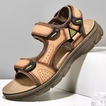 Мужские сандалии из натуральной кожи, простая летняя обувь для мужчин, пляжные сандалии для отдыха, мужские легкие уличные крутые повседневные сандалии 38
