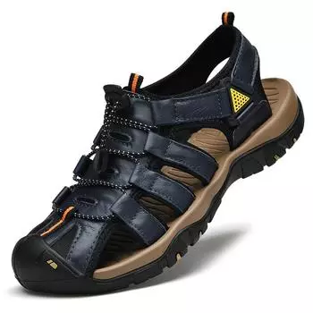 Мужские сандалии из натуральной кожи размера 38-48, пляжные сандалии, повседневная обувь 38 синий