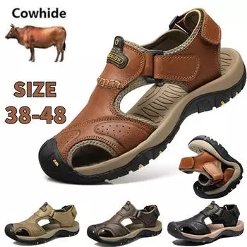 Мужские сандалии из натуральной спилка, мужские пляжные римские сандалии, брендовая мужская повседневная обувь, шлепанцы, мужские тапочки, кроссовки, летняя обувь 38 темно-коричневого