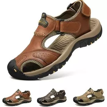 Мужские сандалии из натуральной спилка, мужские пляжные римские сандалии, брендовая мужская повседневная обувь, шлепанцы, мужские тапочки, кроссовки, летняя обувь 38 чёрный