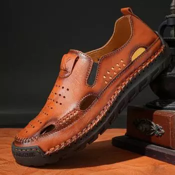 Мужские сандалии из спилковой кожи, сандалии, шлепанцы, дышащие, римские мужские летние пляжные тапочки, мягкие, горячая распродажа, мужские пляжные сандалии 38 коричневый