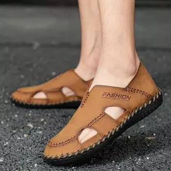 Мужские сандалии из спилковой кожи, сандалии, шлепанцы, дышащие, римские мужские летние пляжные тапочки, мягкие, горячая распродажа, мужские пляжные сандалии 38 чёрный