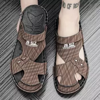 Мужские сандалии из воловьей кожи, дышащая спортивная уличная пляжная обувь, противоскользящие мужские кожаные сандалии 39