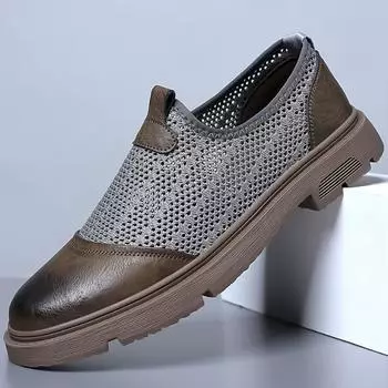 Мужские сандалии из воздушной сетки и кожи, большие размеры 38–48, летние туфли на полой подошве для мужчин, дышащие уличные спортивные сандалии Homme, обувь без шнуровки 38