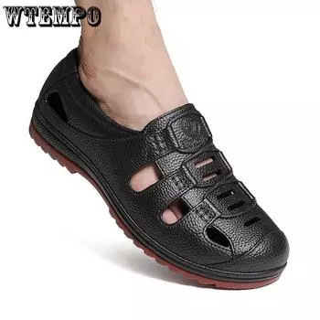 Мужские сандалии корейской версии, дышащие спортивные рабочие кроссовки для бега, сандалии с мягкой подошвой, мужские нескользящие туфли для папы 40 чёрный