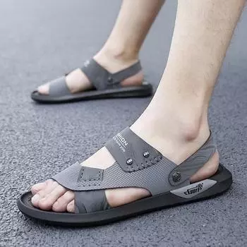 Мужские сандалии, кожаные прогулочные туфли с открытым носком, широкие уличные спортивные походные тапочки, пляжные прогулочные римские сандалии EU:45 чёрный