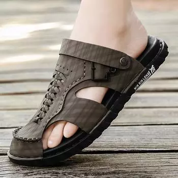 Мужские сандалии летние для отдыха на природе нескользящие для вождения двойного назначения для работы на открытом воздухе для спорта легкие пляжные тапочки 39 чёрный