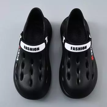 Мужские сандалии летние дырочные туфли для улицы повседневные пляжные сумка голова нескользящие дезодорирующие пара крутые тапочки мужские 40 чёрный