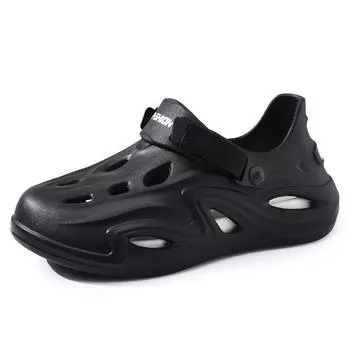 Мужские сандалии летние дырочные туфли для улицы повседневные пляжные сумка голова нескользящие дезодорирующие пара крутые тапочки мужские 36 чёрный