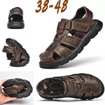 Мужские сандалии летние из воловьей кожи для пляжа, летние виды спорта 48 чёрный