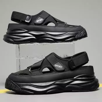 Мужские сандалии, летние пляжные праздничные сандалии для отдыха, мужская обувь, новинка 2024 года, уличные кроссовки, мужские удобные повседневные сандалии в стиле ретро, мужские сандалии 39 чёрный