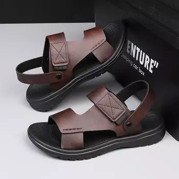 Мужские сандалии, летние пляжные праздничные сандалии для отдыха, мужская обувь, новинка 2023 года, уличные кроссовки, мужские удобные повседневные сандалии в стиле ретро 47 чёрный