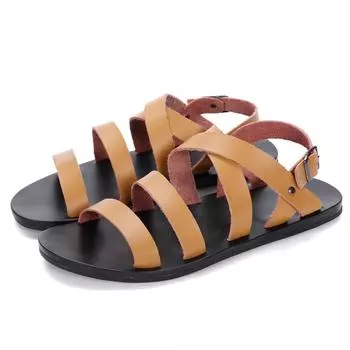 Мужские сандалии, летние римские сандалии, кожаные тапочки, тканая обувь ручной работы, удобная однотонная кожаная обувь с открытым носком, новые мужские 38