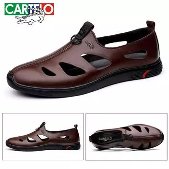 Мужские сандалии, летние сандалии из натуральной кожи, повседневная кожаная обувь из натуральной воловьей кожи с мягкой подошвой, тренд в корейском стиле 37 чёрный