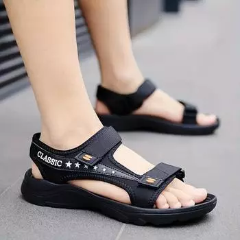 Мужские сандалии, летние уличные дышащие пляжные сандалии, гладиаторы, повседневная римская обувь 46 чёрный