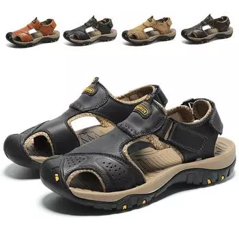 Мужские сандалии, летняя дышащая повседневная обувь для отдыха на открытом воздухе, пляжная обувь Baotou, толстая подошва, нескользящая мужская обувь 38 чёрный