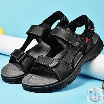 Мужские сандалии Летняя мода Легкая повседневная кожаная обувь Сандалии большого размера для мужчин 38 чёрный