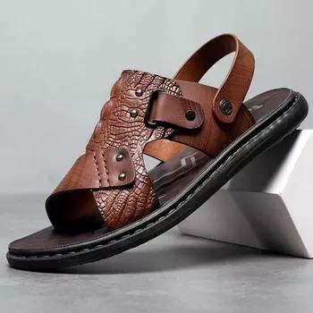Мужские сандалии, летняя мягкая подошва, крокодиловый узор, пляжная обувь, молодежная импортная торговля, новые тенденции в области отдыха, верхняя одежда, сандалии 40