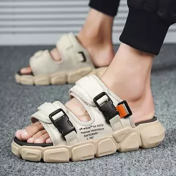 Мужские сандалии, летняя новая мужская повседневная обувь для мужчин, шлепанцы, тапочки, пляжные римские сандалии для отдыха на открытом воздухе для мужчин 39 бежевый