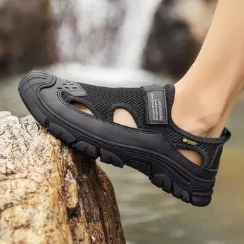 Мужские сандалии, летняя обувь для отдыха на природе, сандалии Baotou, пляжная обувь, повседневная обувь с вырезами 39-44 39 чёрный