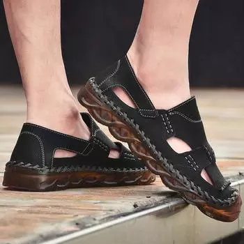 Мужские сандалии, летняя уличная пляжная обувь, повседневные пляжные сандалии для пешего туризма, нескользящая обувь, мужская пляжная обувь 38 чёрный