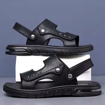 Мужские сандалии, летняя верхняя одежда, нескользящая износостойкая пляжная обувь с мягкой подошвой, сандалии, тапочки 44 чёрный