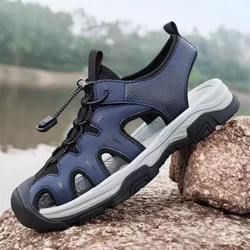 Мужские сандалии, лето 2024, обувь высокого качества, кожаные мужские сандалии, летние уличные удобные мужские пляжные сандалии, мужская обувь 44