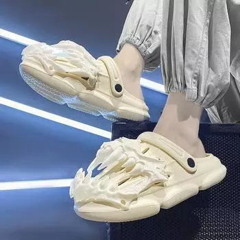 Мужские сандалии, лето 2024, верхняя одежда для подростков, обувь с отверстиями Venom, нескользящие износостойкие трендовые пляжные сандалии с толстой подошвой 39 бежевый