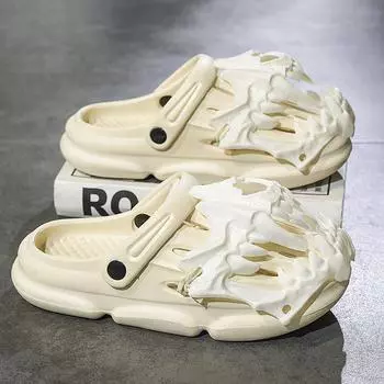 Мужские сандалии, лето 2024, верхняя одежда для подростков, обувь с отверстиями Venom, нескользящие износостойкие трендовые пляжные сандалии с толстой подошвой 39 бежевый