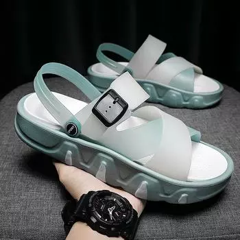 Мужские сандалии, модные пляжные сандалии для пар, толстые подошвы, тапочки, водонепроницаемые нескользящие сандалии, шлепанцы для женщин и мужчин, унисекс 38-39 серый