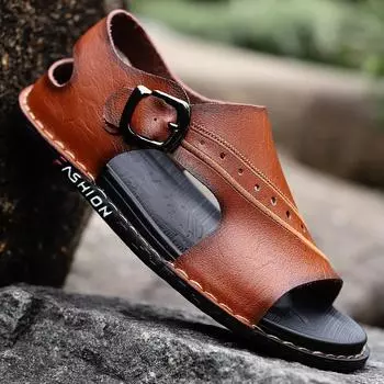 Мужские сандалии, модный дизайн, повседневная летняя обувь из кожи 2024 года, классная летняя мужская обувь из спилка для мужчин 6 верблюд