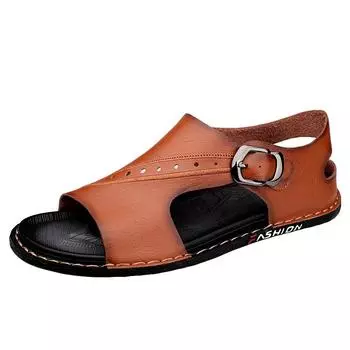 Мужские сандалии, модный дизайн, повседневная летняя обувь из кожи 2024 года, классная летняя мужская обувь из спилка для мужчин 6 верблюд