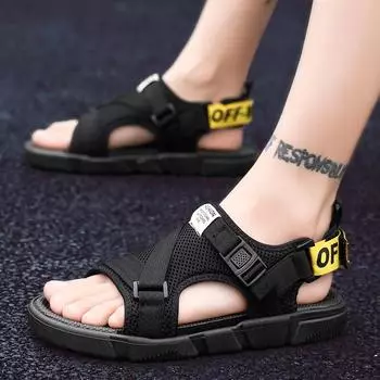 Мужские сандалии, мягкие, удобные, нескользящие, мужские туфли, высококачественные, плетеные, пляжные сандалии, мужские сандалии-гладиаторы, летняя повседневная обувь на плоской подошве 39 чёрный