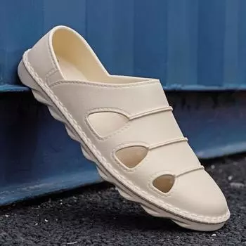 Мужские сандалии Мужская повседневная обувь Тапочки Римские ретро-сандалии с толстым дном и открытым носком Пляжные сандалии без застежек Летние сандалии 44 бежевый