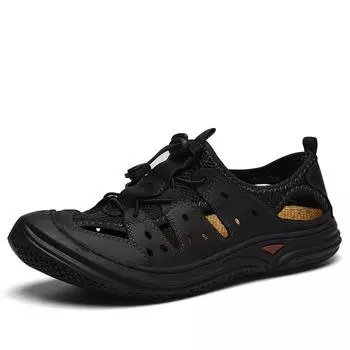 Мужские сандалии мужские 2025 лето новая кожаная сумка голова дырявые туфли кожаные сандалии мужские 45 большой размер пляжная обувь 38