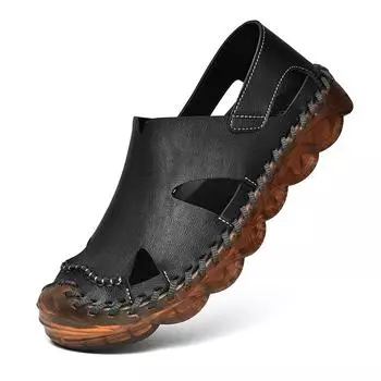 Мужские сандалии мужские весенне-летние новые кожаные туфли с отверстием для головы кожаные сандалии мужские 4546 большие размеры пляжная обувь 38