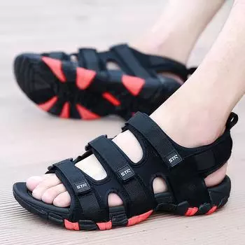 Мужские сандалии на липучке, мужская летняя обувь, модная водонепроницаемая повседневная пляжная обувь, летние мужские сандалии 40 чёрный