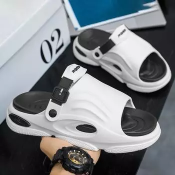 Мужские сандалии Нескользящие износостойкие домашние и уличные мужские тапочки Туфли с толстой подошвой Модные мужские пляжные туфли 38 зелёный