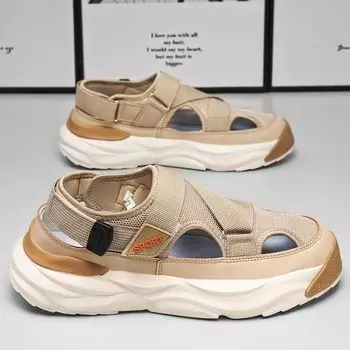 Мужские сандалии, новинка 2023 года, летние уличные сандалии и тапочки Baotou с дезодорантом, нескользящая пляжная обувь с увеличенной подошвой и толстой подошвой 39 хаки