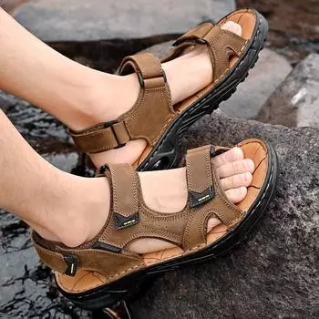 Мужские сандалии, новинка 2024 года, летняя уличная дышащая повседневная пляжная обувь, нескользящая забродная обувь с открытым носком и открытым носком 38 коричневый