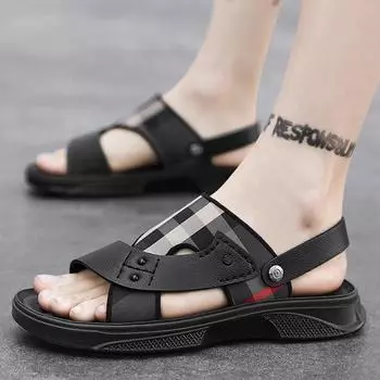 Мужские сандалии, новинка лета 2023, повседневная нескользящая износостойкая пляжная обувь больших размеров, универсальные модные сандалии 39 чёрный