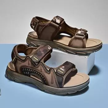 Мужские сандалии, новые летние, полые, дышащие, с мягкой подошвой, легкие, повседневные, с открытым носком, нескользящие, удобные 38 чёрный