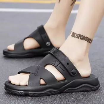 Мужские сандалии, новые повседневные дышащие классные тапочки, летние сандалии, мужские легкие EVA, пляжная обувь для отдыха на природе, мужские 39 чёрный