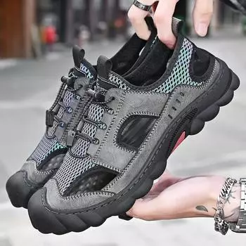 Мужские сандалии, обувь из полой сетки, пляжная обувь 39 чёрный