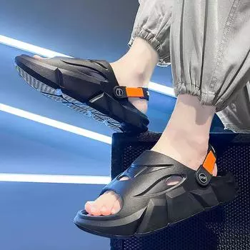 Мужские сандалии, обувь в пещере, летние тапочки с мягкой подошвой, уличные пляжные тапочки, мужская уличная повседневная обувь, мужские тапочки 39 чёрный